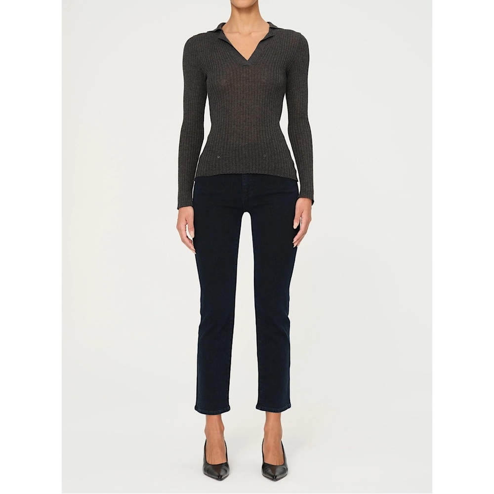 DL1961 Long Sleeve Polo Top Charcoal Grey medium